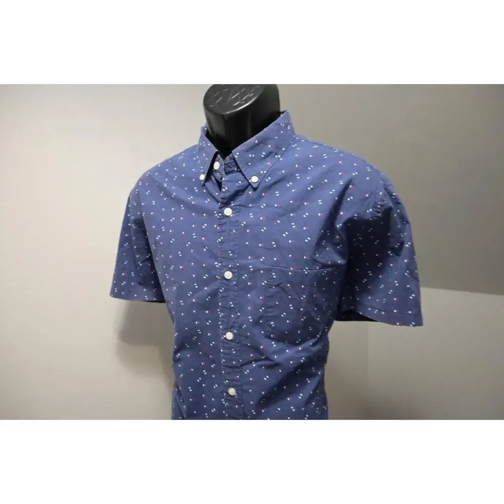 J Crew‎ Slim Fit Dress Shirt Blue Casual Short Sleeve Pocket Mens Sz XL